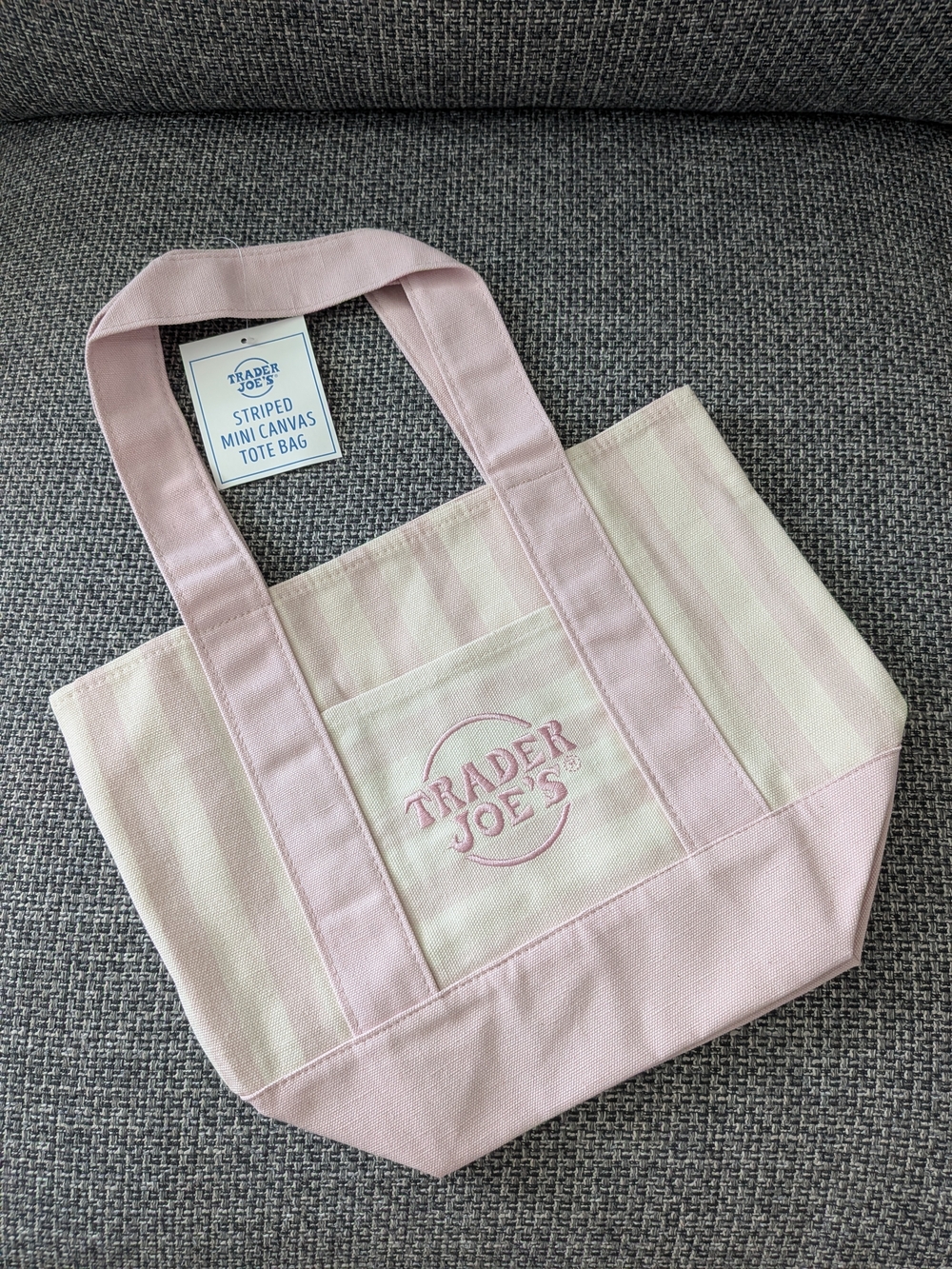 Trader Joe's Pink Striped Canvas Tote Bag